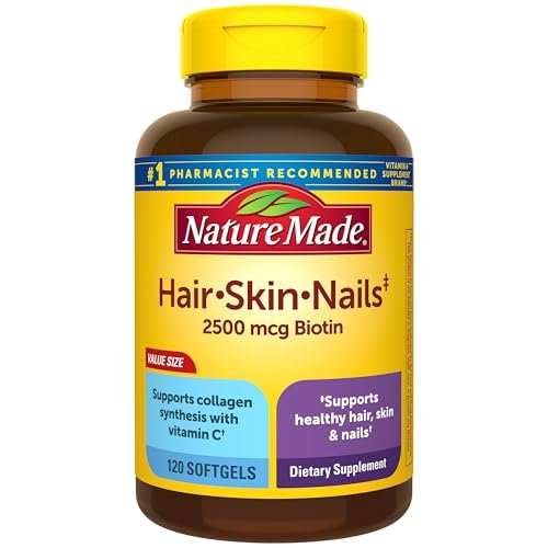 Nature Made Haar, Haut und Nägel mit Biotin 2500 mcg – Nahrungsergänzungsmittel für gesundes Haar, Haut und Nägel, 120 Weichkapseln, 120-Tage-Vorrat