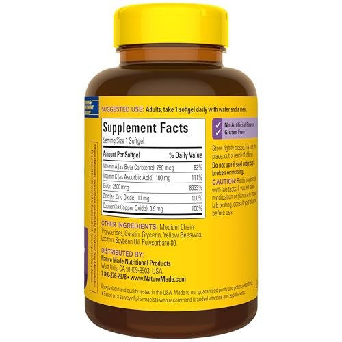 Nature Made Haar, Haut und Nägel mit Biotin 2500 mcg – Nahrungsergänzungsmittel für gesundes Haar, Haut und Nägel, 120 Weichkapseln, 120-Tage-Vorrat