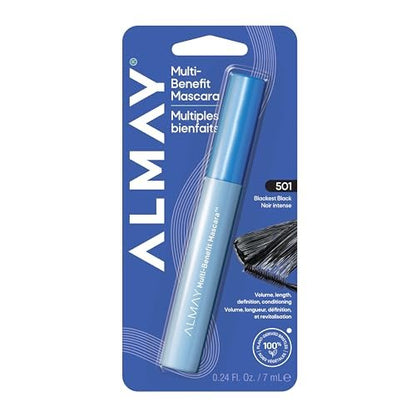 Almay Multi-Benefit Mascara, Volumizing + Lengthening, Hypoallergenic, 501 Blackest Black