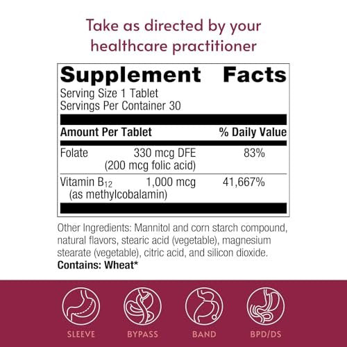 Bariatric Advantage B-12 Speedy Melts – Vitamin B12 1000 mcg mit Folsäure, Schwarz-Kirsche, 30 Stück