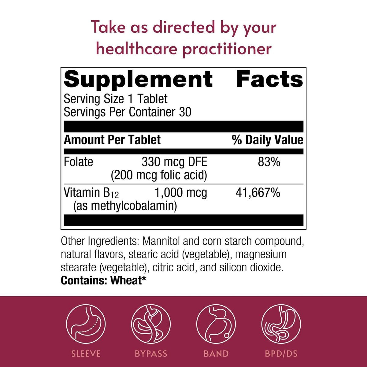 Bariatric Advantage B-12 Speedy Melts – Vitamin B12 1000 mcg mit Folsäure, Schwarz-Kirsche, 30 Stück