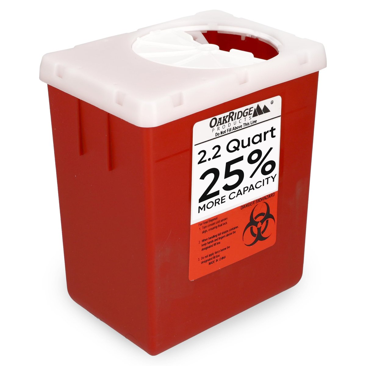 Oakridge Products Transparenter Behälter für spitze Gegenstände für den Hausgebrauch und professionelle Nutzung 2,2 Liter (1er-Pack), berührungslose Bioabfall-Entsorgung von Nadeln und Spritzen, drehbarer Deckel, CDC-zertifiziert