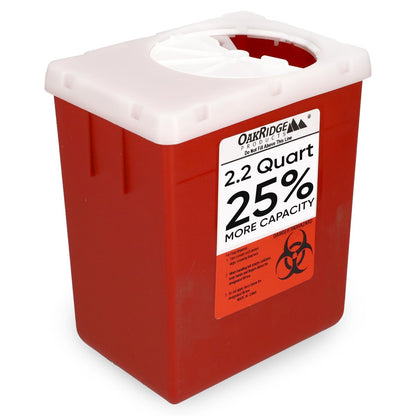Oakridge Products Transparenter Behälter für spitze Gegenstände für den Hausgebrauch und professionelle Nutzung 2,2 Liter (1er-Pack), berührungslose Bioabfall-Entsorgung von Nadeln und Spritzen, drehbarer Deckel, CDC-zertifiziert
