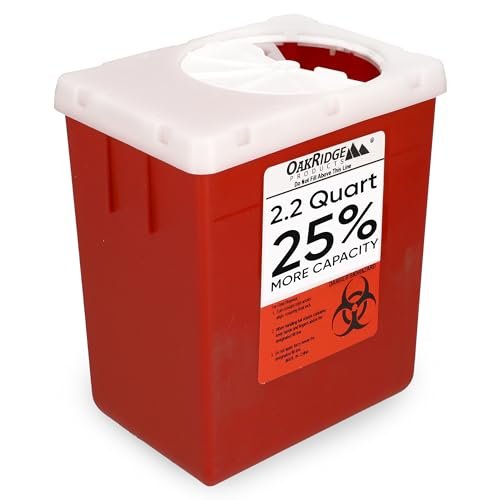 Oakridge Products Transparenter Behälter für spitze Gegenstände für den Hausgebrauch und professionelle Nutzung 2,2 Liter (1er-Pack), berührungslose Bioabfall-Entsorgung von Nadeln und Spritzen, drehbarer Deckel, CDC-zertifiziert