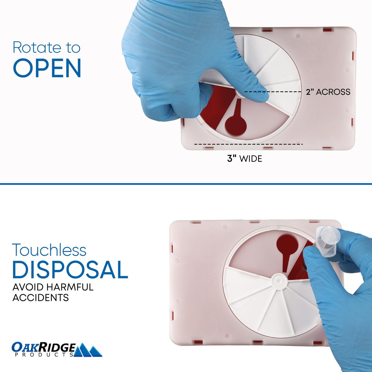 Oakridge Products Transparenter Behälter für spitze Gegenstände für den Hausgebrauch und professionelle Nutzung 2,2 Liter (1er-Pack), berührungslose Bioabfall-Entsorgung von Nadeln und Spritzen, drehbarer Deckel, CDC-zertifiziert