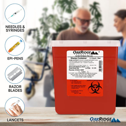 Oakridge Products Transparenter Behälter für spitze Gegenstände für den Hausgebrauch und professionelle Nutzung 2,2 Liter (1er-Pack), berührungslose Bioabfall-Entsorgung von Nadeln und Spritzen, drehbarer Deckel, CDC-zertifiziert