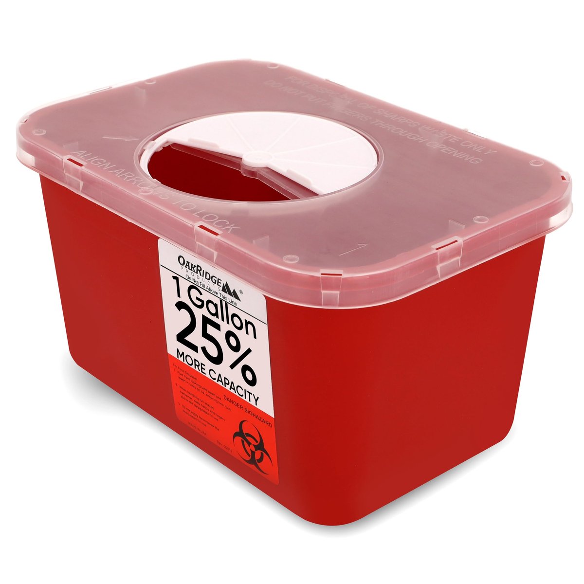 Oakridge Products Großer Sharps Behälter für den Heimgebrauch und professionelle Nutzung, 1 Gallone (1er-Pack), Biohazard Nadel- und Spritzenentsorgung, Drehdeckel, CDC-zertifiziert