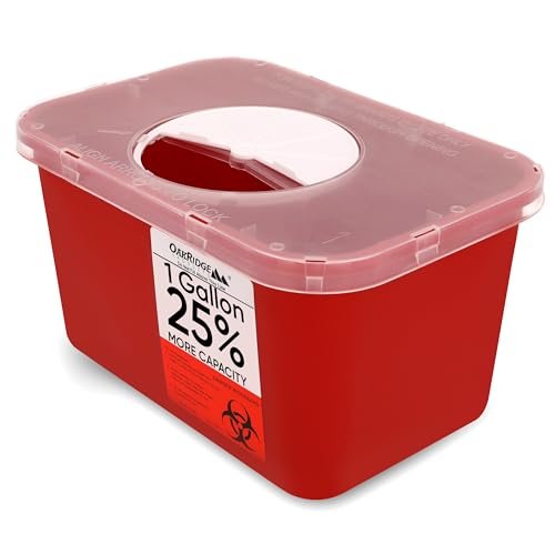 Oakridge Products Großer Sharps Behälter für den Heimgebrauch und professionelle Nutzung, 1 Gallone (1er-Pack), Biohazard Nadel- und Spritzenentsorgung, Drehdeckel, CDC-zertifiziert