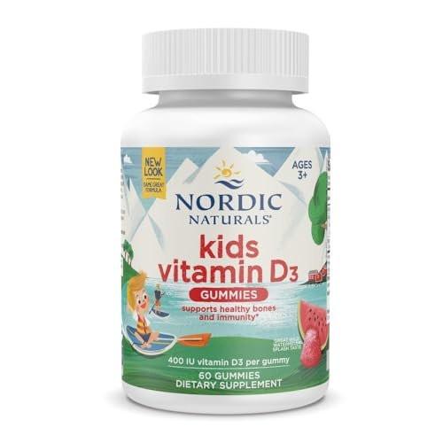 Nordic Naturals Vitamin D3 Gummis für Kinder, Wild Watermelon Splash - 60 Gummis - 400 IE Vitamin D3 - Knochengesundheit, gesundes Immunsystem - Nicht-GVO, vegetarisch - 60 Portionen