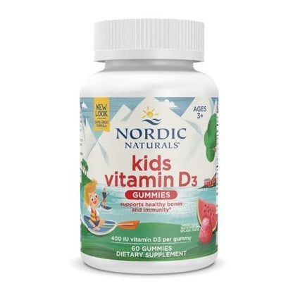 Nordic Naturals Vitamin D3 Gummis für Kinder, Wild Watermelon Splash - 60 Gummis - 400 IE Vitamin D3 - Knochengesundheit, gesundes Immunsystem - Nicht-GVO, vegetarisch - 60 Portionen