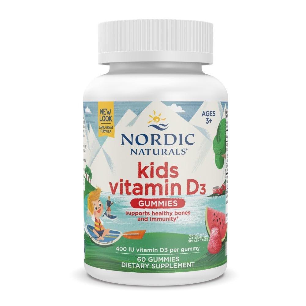 Nordic Naturals Vitamin D3 Gummis für Kinder, Wild Watermelon Splash - 60 Gummis - 400 IE Vitamin D3 - Knochengesundheit, gesundes Immunsystem - Nicht-GVO, vegetarisch - 60 Portionen