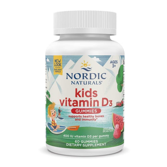 Nordic Naturals Vitamin D3 Gummis für Kinder, Wild Watermelon Splash - 60 Gummis - 400 IE Vitamin D3 - Knochengesundheit, gesundes Immunsystem - Nicht-GVO, vegetarisch - 60 Portionen