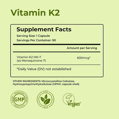 NutriZing Vitamin K2 MK7 600mcg – 90 vegane Kapseln für Knochen- und Arteriengesundheit, 3-Monats-Vorrat