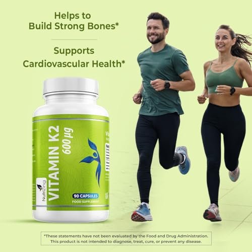 NutriZing Vitamin K2 MK7 600mcg – 90 vegane Kapseln für Knochen- und Arteriengesundheit, 3-Monats-Vorrat