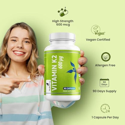 NutriZing Vitamin K2 MK7 600mcg – 90 vegane Kapseln für Knochen- und Arteriengesundheit, 3-Monats-Vorrat