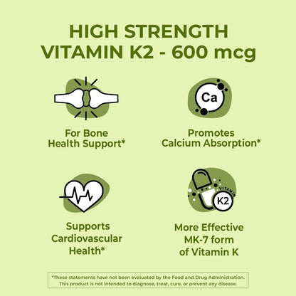 NutriZing Vitamin K2 MK7 600mcg – 90 vegane Kapseln für Knochen- und Arteriengesundheit, 3-Monats-Vorrat