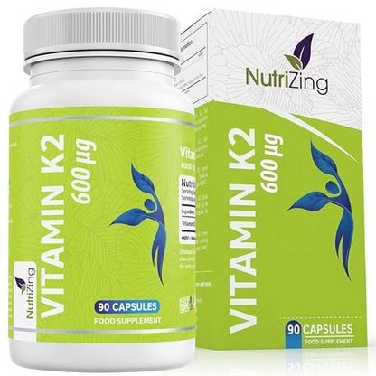 NutriZing Vitamin K2 MK7 600mcg – 90 vegane Kapseln für Knochen- und Arteriengesundheit, 3-Monats-Vorrat