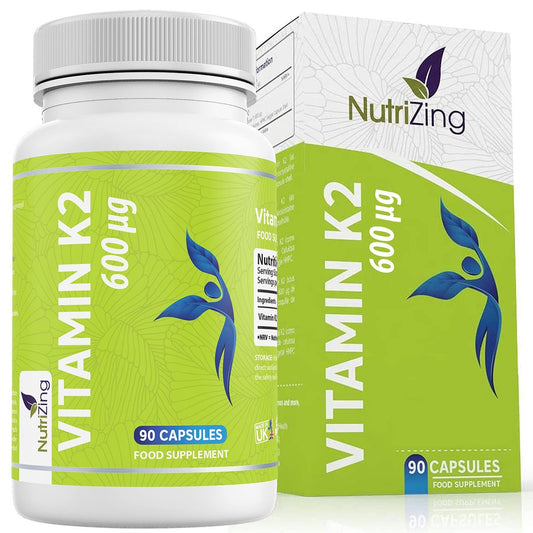 NutriZing Vitamin K2 MK7 600mcg – 90 vegane Kapseln für Knochen- und Arteriengesundheit, 3-Monats-Vorrat
