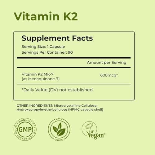 NutriZing Vitamin K2 MK7 600mcg – 90 vegane Kapseln für Knochen- und Arteriengesundheit, 3-Monats-Vorrat