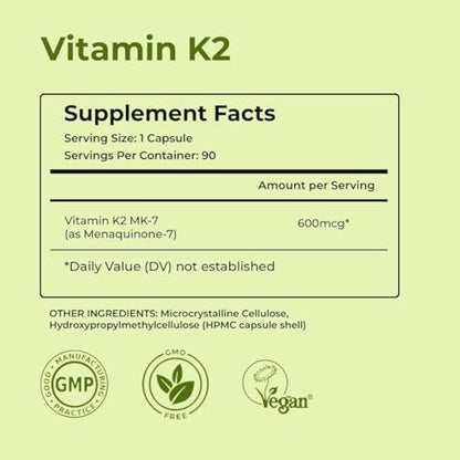 NutriZing Vitamin K2 MK7 600mcg – 90 vegane Kapseln für Knochen- und Arteriengesundheit, 3-Monats-Vorrat