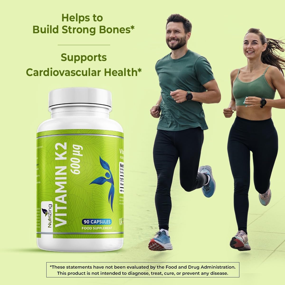 NutriZing Vitamin K2 MK7 600mcg – 90 vegane Kapseln für Knochen- und Arteriengesundheit, 3-Monats-Vorrat