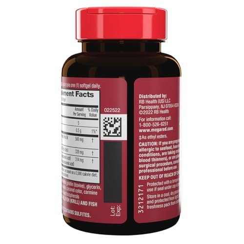 MegaRed Omega 3 Fischöl & Antarktisches Krillöl Softgels – Unterstützung für Gehirn, Herz, Gelenke & Augen (80 Kapseln), Konzentrierte Omega-3-Fettsäuren mit EPA, DHA & Phospholipiden