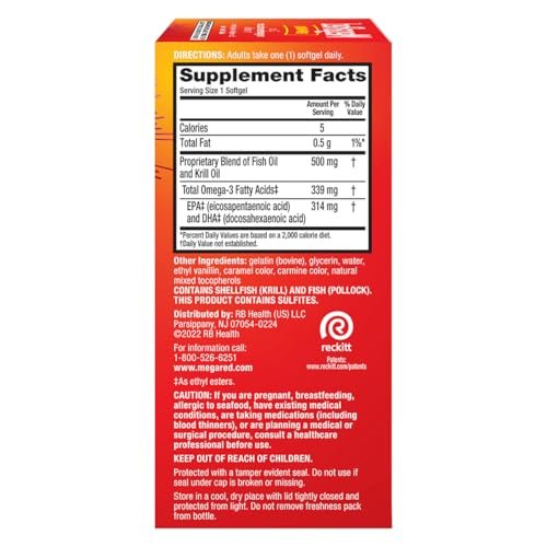 MegaRed Omega 3 Fischöl & Antarktisches Krillöl Softgels – Unterstützung für Gehirn, Herz, Gelenke & Augen (80 Kapseln), Konzentrierte Omega-3-Fettsäuren mit EPA, DHA & Phospholipiden