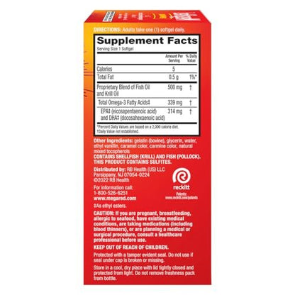 MegaRed Omega 3 Fischöl & Antarktisches Krillöl Softgels – Unterstützung für Gehirn, Herz, Gelenke & Augen (80 Kapseln), Konzentrierte Omega-3-Fettsäuren mit EPA, DHA & Phospholipiden