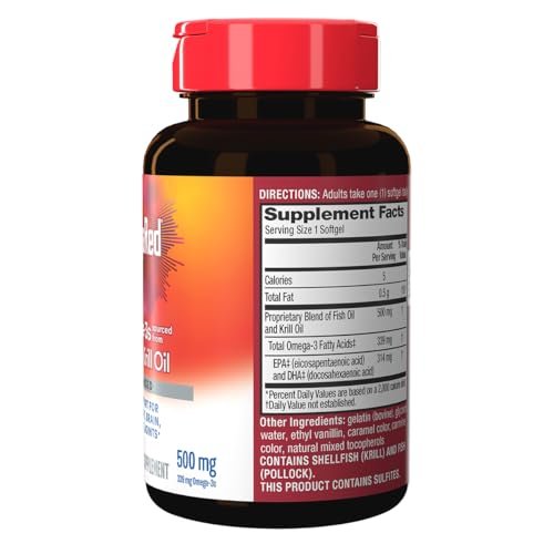 MegaRed Omega 3 Fischöl & Antarktisches Krillöl Softgels – Unterstützung für Gehirn, Herz, Gelenke & Augen (80 Kapseln), Konzentrierte Omega-3-Fettsäuren mit EPA, DHA & Phospholipiden