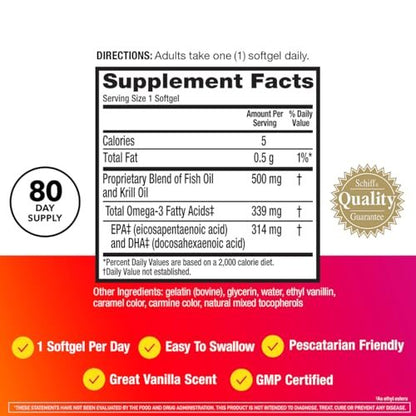 MegaRed Omega 3 Fischöl & Antarktisches Krillöl Softgels – Unterstützung für Gehirn, Herz, Gelenke & Augen (80 Kapseln), Konzentrierte Omega-3-Fettsäuren mit EPA, DHA & Phospholipiden