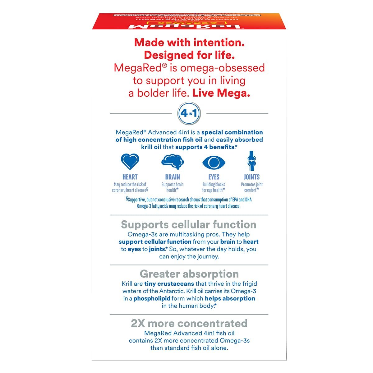 MegaRed Omega 3 Fischöl & Antarktisches Krillöl Softgels – Unterstützung für Gehirn, Herz, Gelenke & Augen (80 Kapseln), Konzentrierte Omega-3-Fettsäuren mit EPA, DHA & Phospholipiden