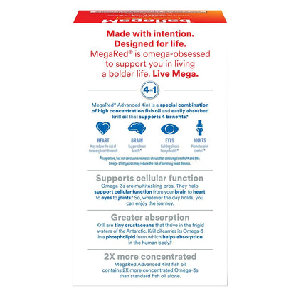 MegaRed Omega 3 Fischöl & Antarktisches Krillöl Softgels – Unterstützung für Gehirn, Herz, Gelenke & Augen (80 Kapseln), Konzentrierte Omega-3-Fettsäuren mit EPA, DHA & Phospholipiden