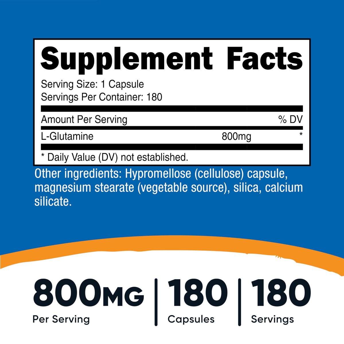 Nutricost L-Glutamin 800mg, 180 Kapseln – Glutenfrei, Non-GMO, Aminosäure-Präparat