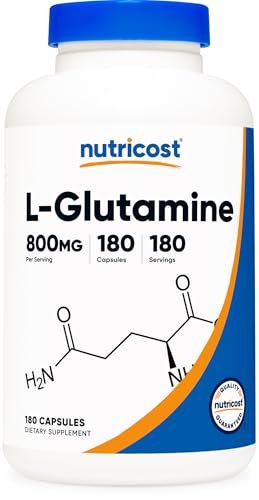 Nutricost L-Glutamin 800mg, 180 Kapseln – Glutenfrei, Non-GMO, Aminosäure-Präparat