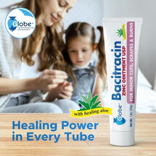 Globe Bacitracin Zink-Salbe + Aloe 1oz (4er-Pack) – Antibiotische Wundsalbe, Erste-Hilfe-Salbe gegen Infektionen bei Schnitten, Schürfwunden & Verbrennungen
