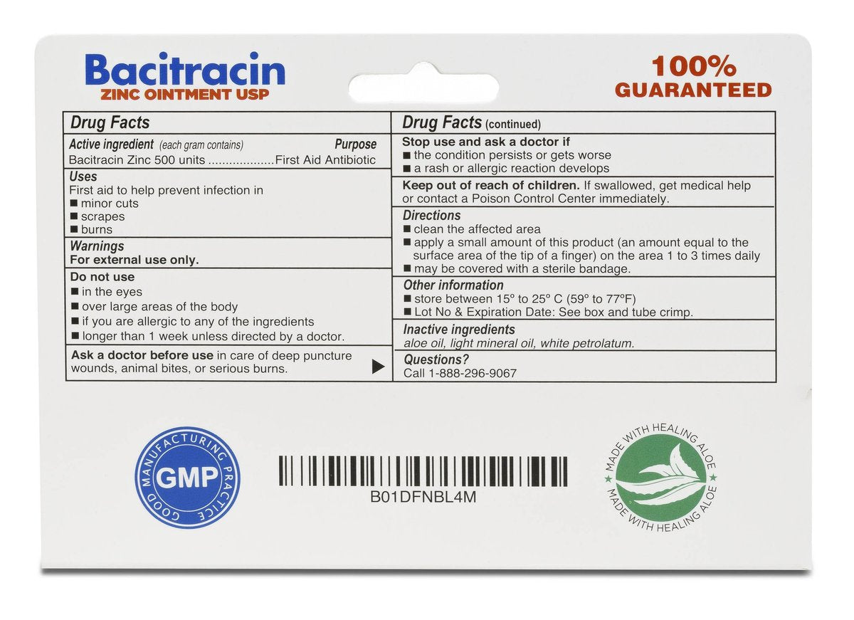 Globe Bacitracin Zink-Salbe + Aloe 1oz (4er-Pack) – Antibiotische Wundsalbe, Erste-Hilfe-Salbe gegen Infektionen bei Schnitten, Schürfwunden & Verbrennungen