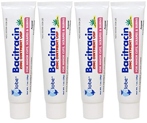 Globe Bacitracin Zink-Salbe + Aloe 1oz (4er-Pack) – Antibiotische Wundsalbe, Erste-Hilfe-Salbe gegen Infektionen bei Schnitten, Schürfwunden & Verbrennungen