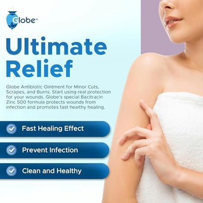 Globe Bacitracin Zink-Salbe + Aloe 1oz (4er-Pack) – Antibiotische Wundsalbe, Erste-Hilfe-Salbe gegen Infektionen bei Schnitten, Schürfwunden & Verbrennungen