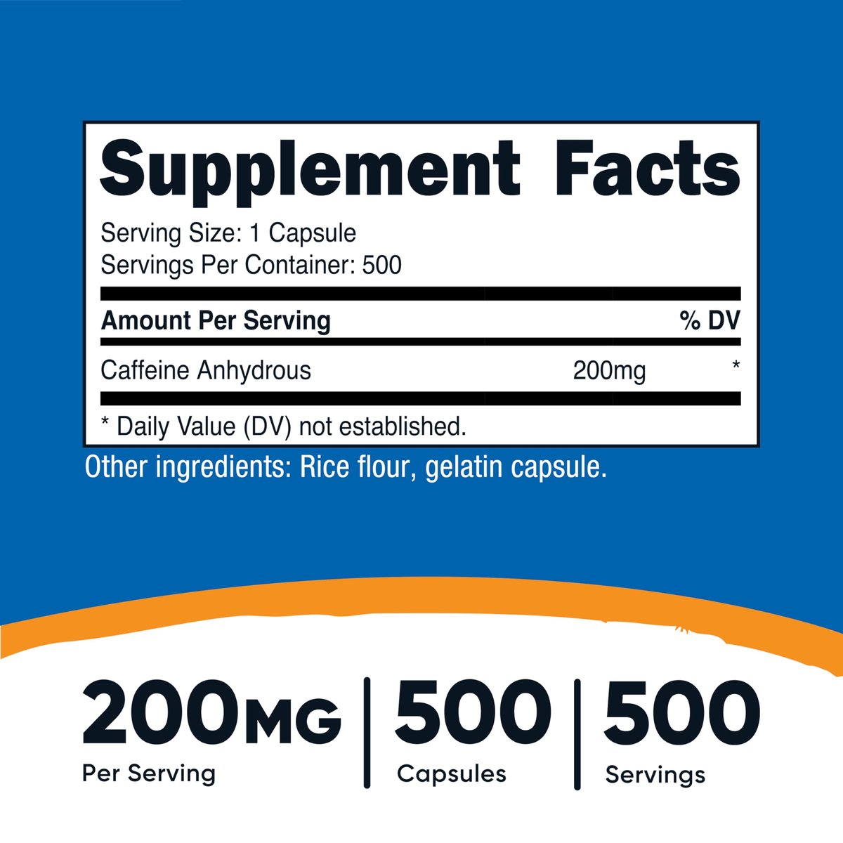 Nutricost Koffeinkapseln, 200 mg pro Portion (500 Kapseln) - Energie-Booster für den Tag