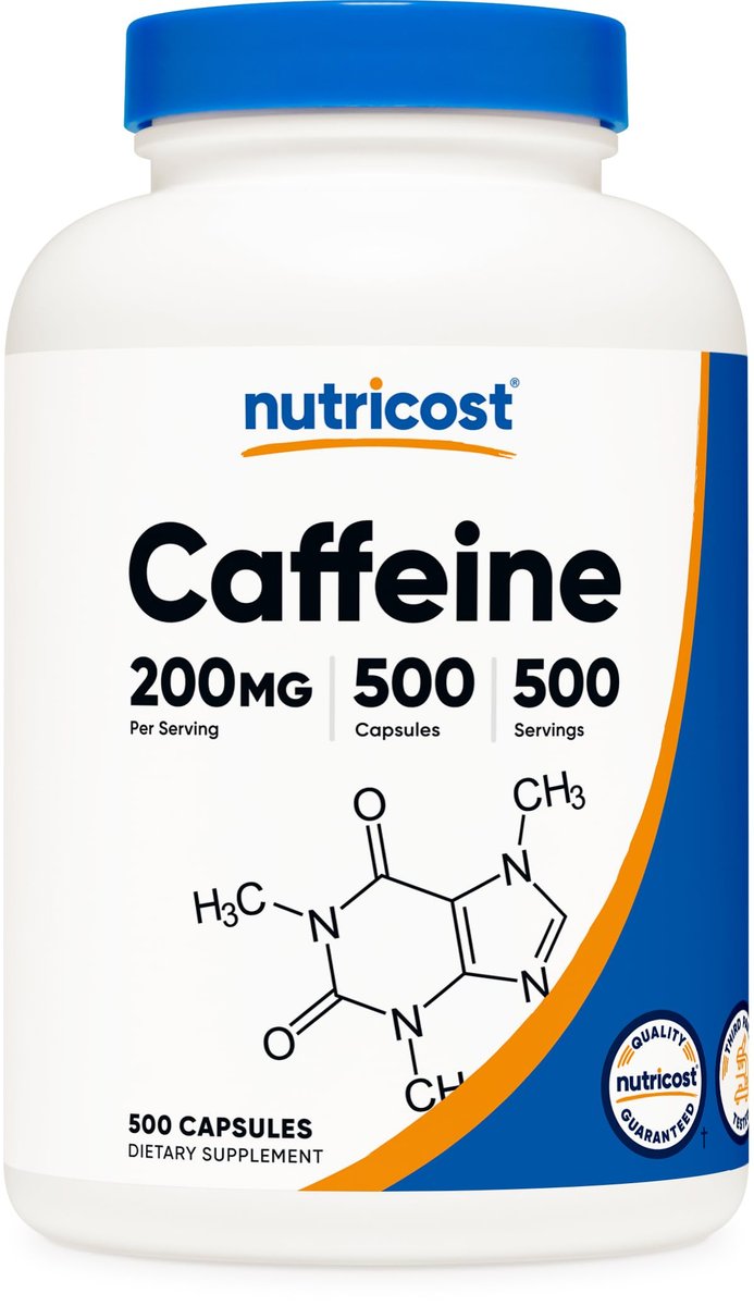 Nutricost Koffeinkapseln, 200 mg pro Portion (500 Kapseln) - Energie-Booster für den Tag