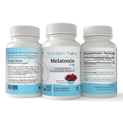 Nature's Trove Melatonin 1mg 365 EZ-Chew Tabletten mit Kirschgeschmack