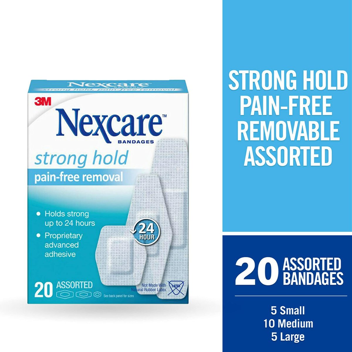 Nexcare Strong Hold Pflaster, schmerzfreies Entfernen, gemischt, 20 Stück