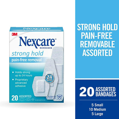 Nexcare Strong Hold Pflaster, schmerzfreies Entfernen, gemischt, 20 Stück