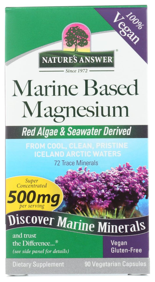 Nature's Answer Marine Based Magnesium, Super Konzentriert 500mg | Pflanzlich | Rotalgen & Meerwasser | Alkoholfrei & Glutenfrei | Vegetarische Kapseln 90 Stk.