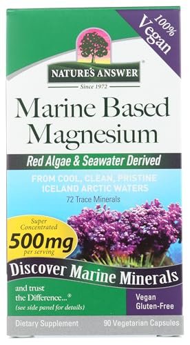 Nature's Answer Marine Based Magnesium, Super Konzentriert 500mg | Pflanzlich | Rotalgen & Meerwasser | Alkoholfrei & Glutenfrei | Vegetarische Kapseln 90 Stk.
