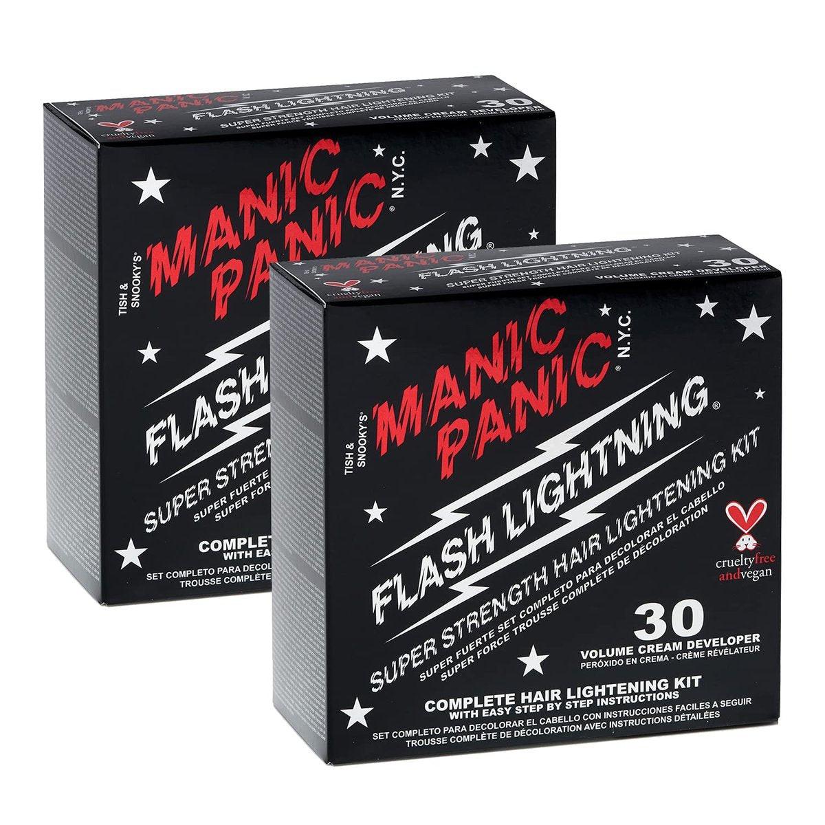 MANIC PANIC Flash Lightning Hair Bleach Kit – Bleichpulver + 30 Volume Entwickler – Aufheller für dunkle Haare – Hellt bis zu 5 Stufen auf – Erzielt mittelblond bis hellblond – Vegan & tierversuchsfrei (2er-Pack)