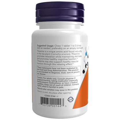 NOW Foods L-Theanin 100 mg mit Inositol und Taurin, Stressmanagement*, 90 Kautabletten