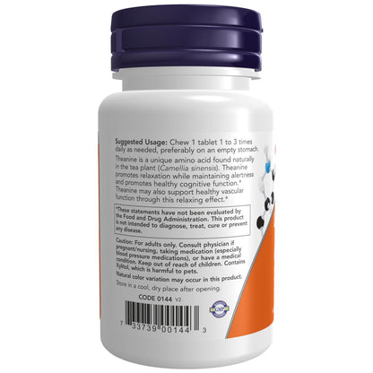 NOW Foods L-Theanin 100 mg mit Inositol und Taurin, Stressmanagement*, 90 Kautabletten