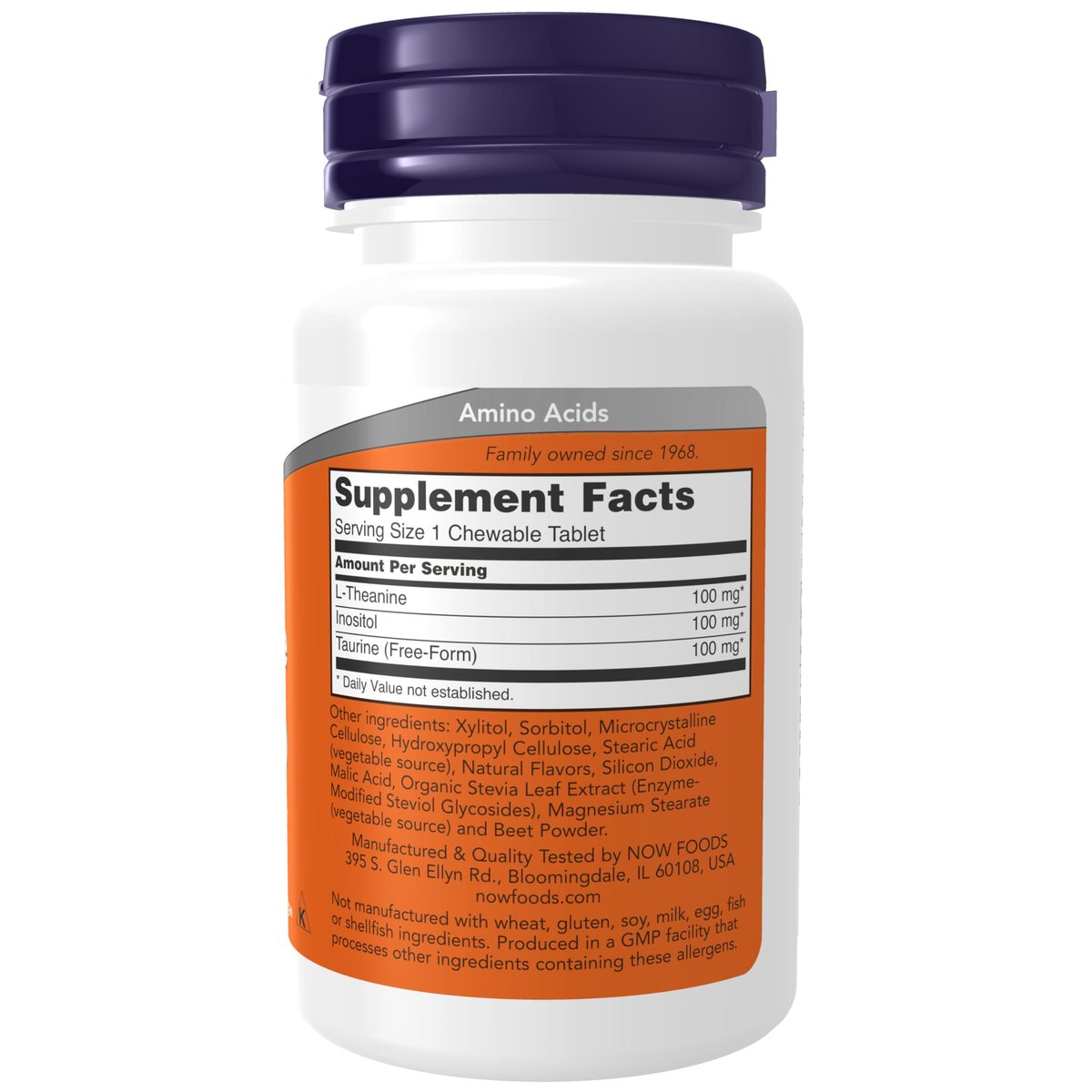 NOW Foods L-Theanin 100 mg mit Inositol und Taurin, Stressmanagement*, 90 Kautabletten