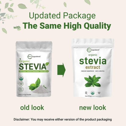 Micro Ingredients Reines Bio-Stevia-Pulver, 113 g (4 Unzen), 706 Portionen, Höchste Qualität Stevia-Grünblattextrakt Reb-A, Reduzierter Bitterer Nachgeschmack, 0 Kalorien, Natürlicher Süßstoff, Zuckerersatz, Keto-freundlich